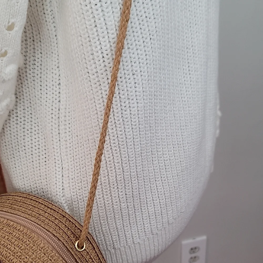 Elegant Khaki Rattan Round Crossbody Bag